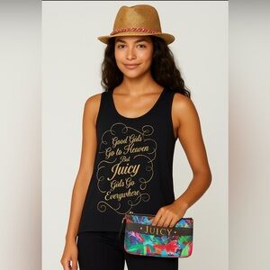 Juicy Couture Black Tank Top with Gold Script, juicy couture hat and wallet